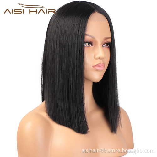 Aisi Hair Natural Black Wig 16 inch Long Silky Straight Lace Frontal Wig Middle Part Synthetic Front Lace Hair Wigs For Women